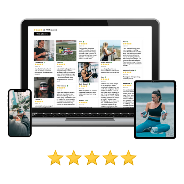 Honey Badger supplement reviews from our real customers is important and vital for feedback. Honey Badger has 5,000+ 4.9 star reviews and counting across all marketplaces.